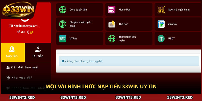 Nạp Tiền 33WIN - Phổ Cập Quy Trình Gửi Vốn An Toàn Nhất 2026 2 Một vài hình thức nạp tiền 33WIN uy tín